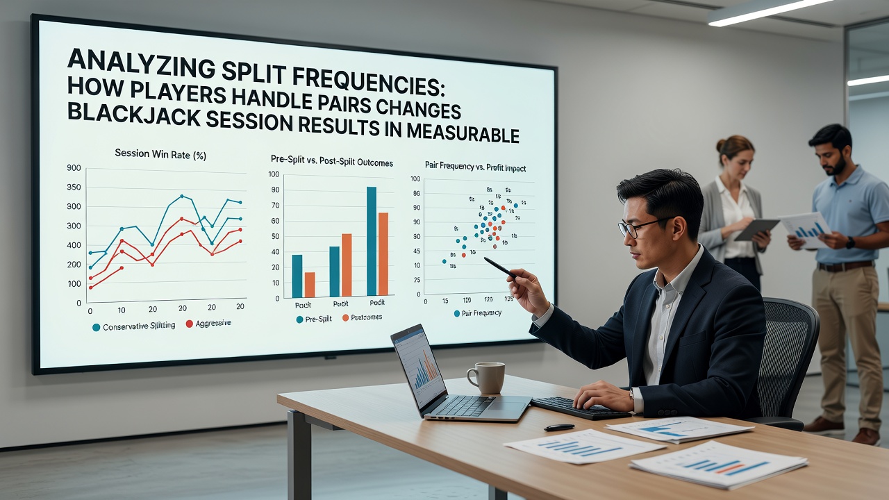Charts and graphs displaying split frequency statistics alongside session outcome distributions