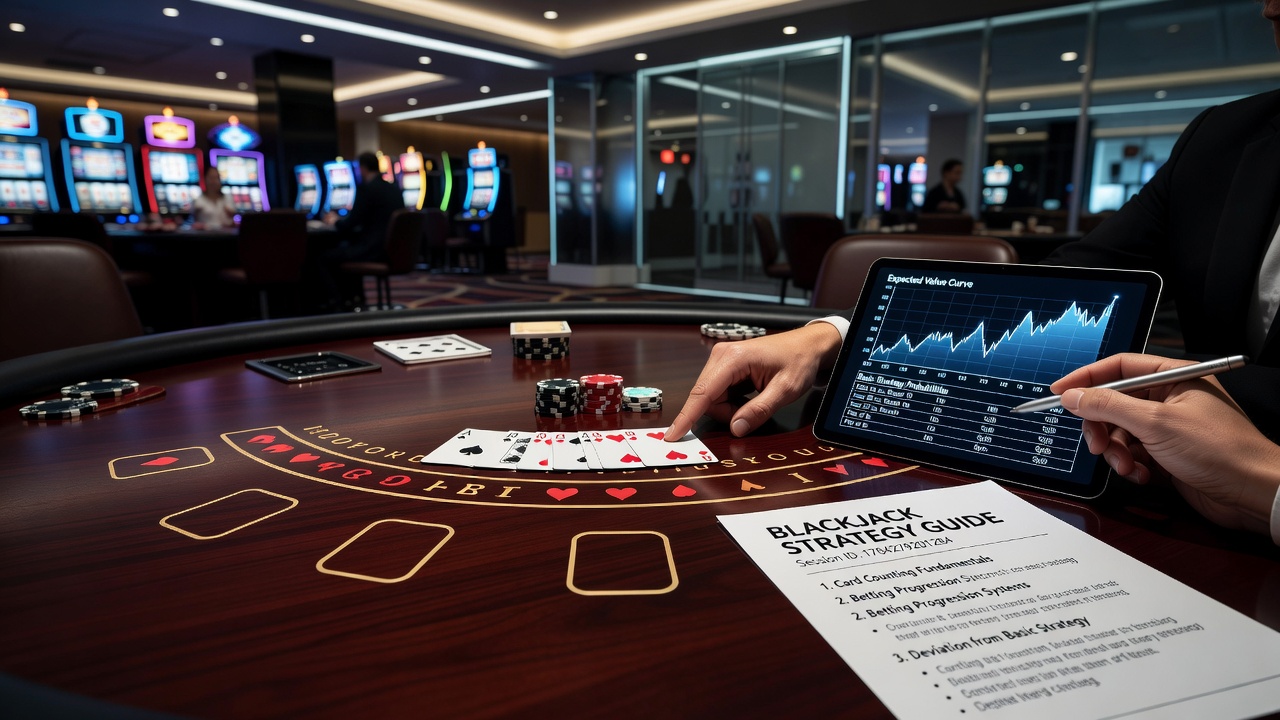 Blackjack table layout showing cards, chips, and player positions during active play