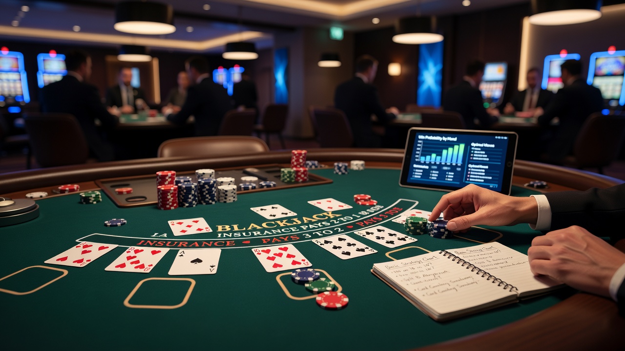 Blackjack table layout with chips and cards illustrating bankroll management concepts