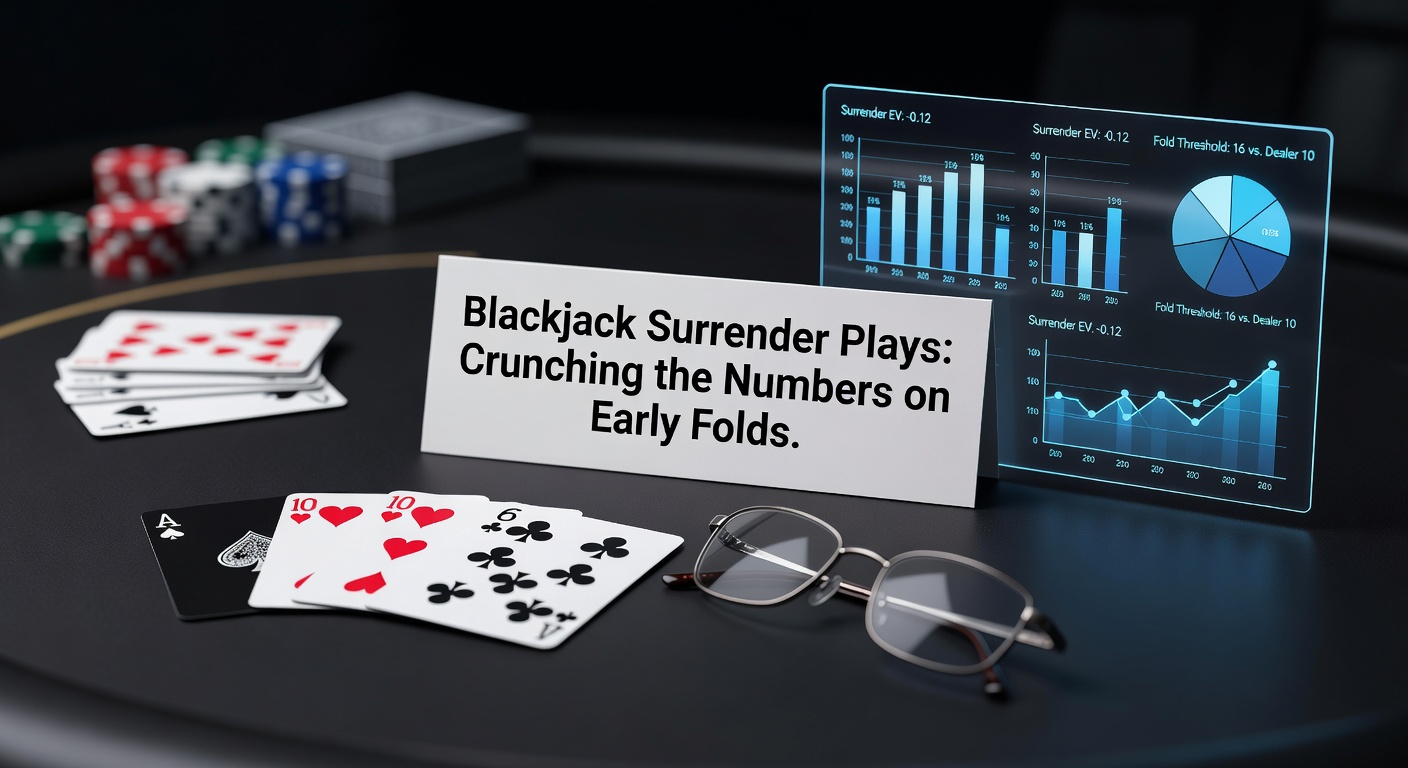 Blackjack table with surrender option highlighted, showing player hand versus dealer upcard