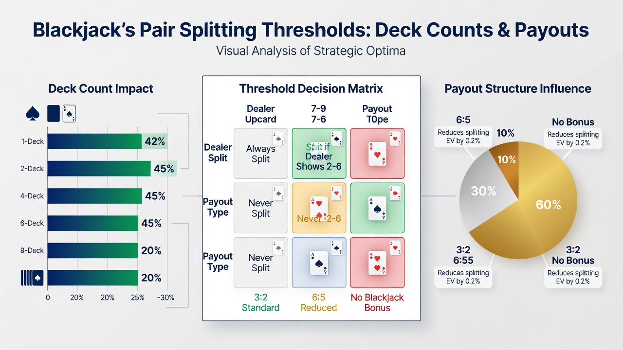Close-up of blackjack chips and cards illustrating split pair decisions