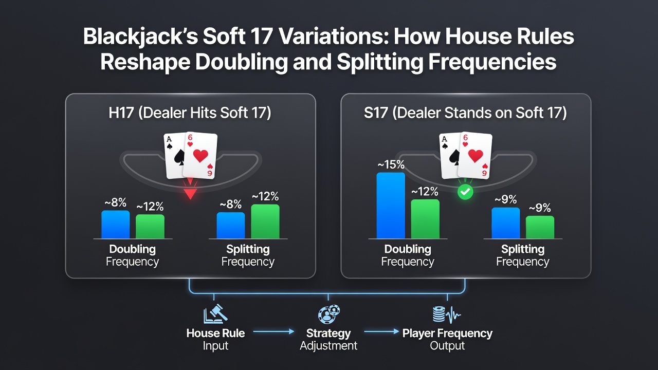 Close-up of blackjack chips and cards illustrating player splitting decisions against dealer soft 17