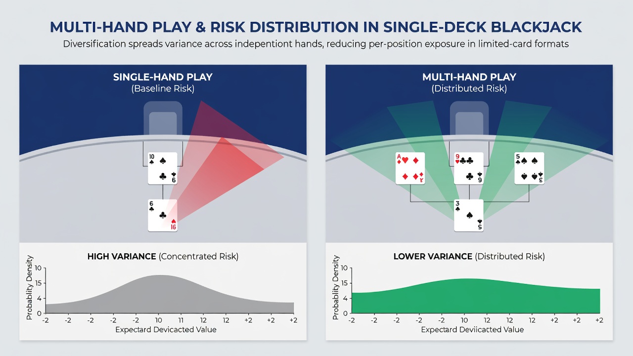 Chart illustrating variance curves for single-hand versus multi-hand single-deck blackjack