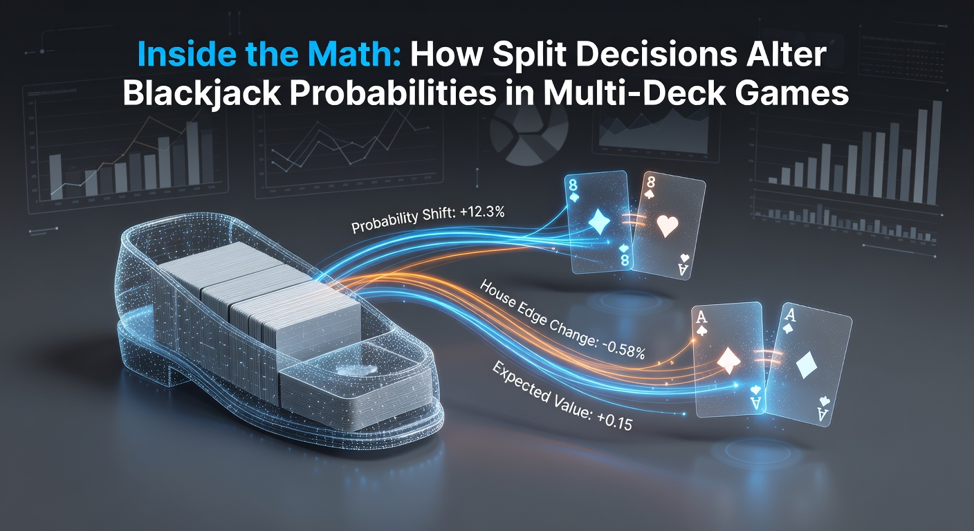 Blackjack table layout showing multiple hands after pair splits in a multi-deck shoe