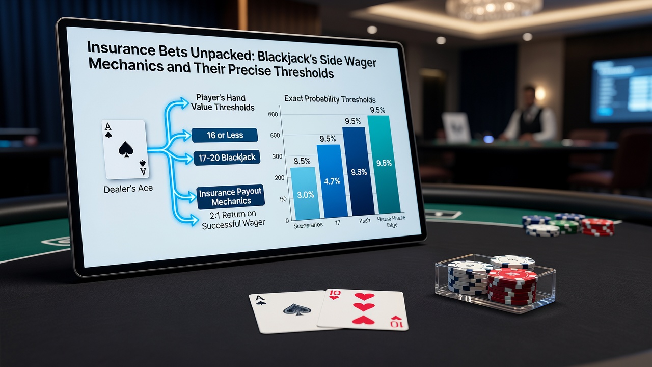 Blackjack table layout showing insurance bet placement next to the main wager area