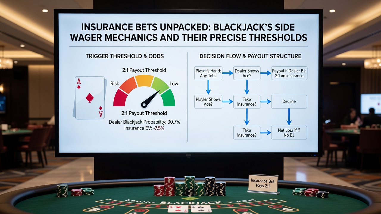 Close-up of dealer checking hole card after insurance bets are placed