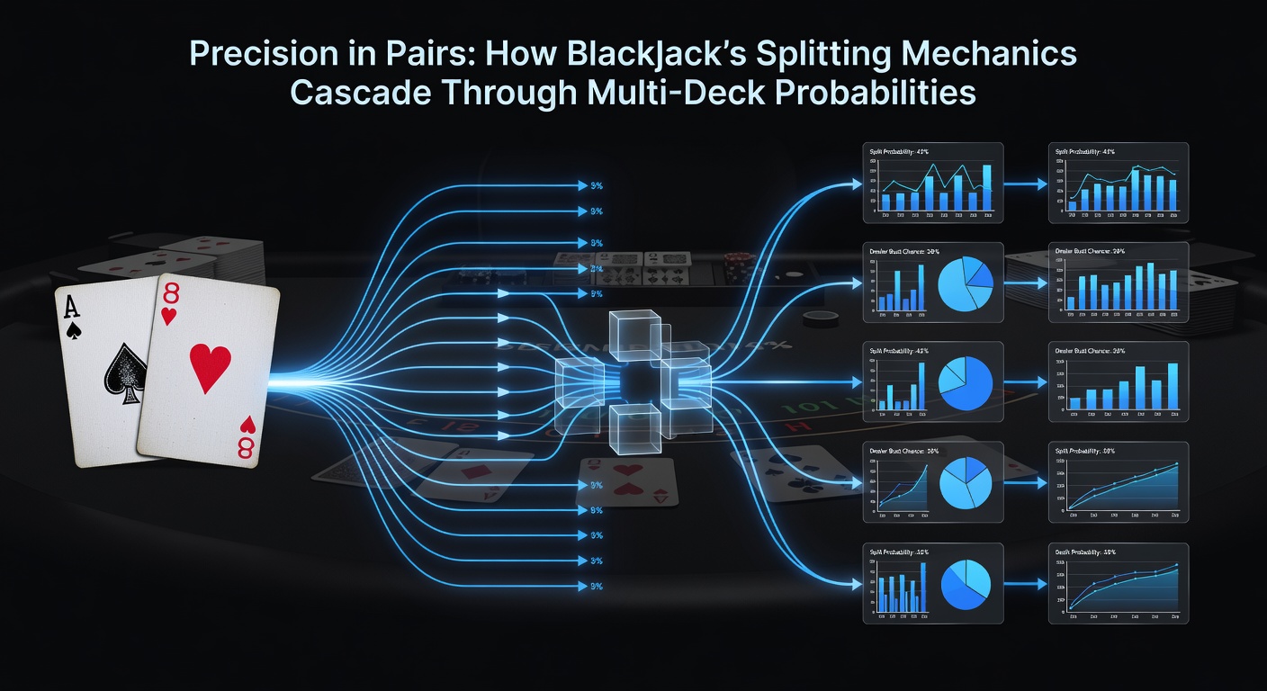 Blackjack table with split pairs showing multi-deck shoe and probability charts