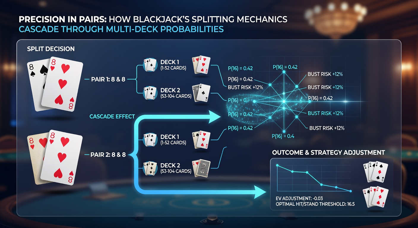 Detailed probability matrix illustrating split outcomes across six-deck and eight-deck blackjack games