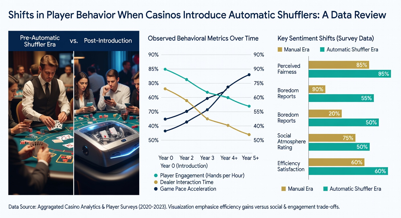 Data charts and graphs displaying shifts in player behavior and betting patterns after automatic shuffler installation