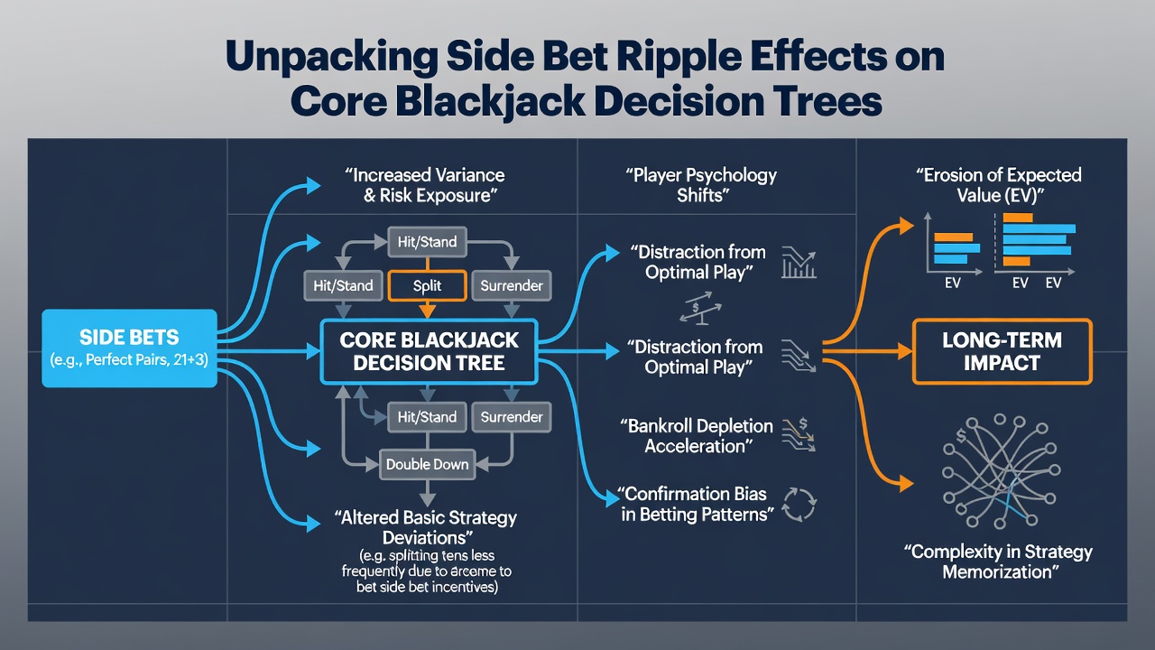 Close-up view of blackjack decision flowchart with side bet nodes overlaid